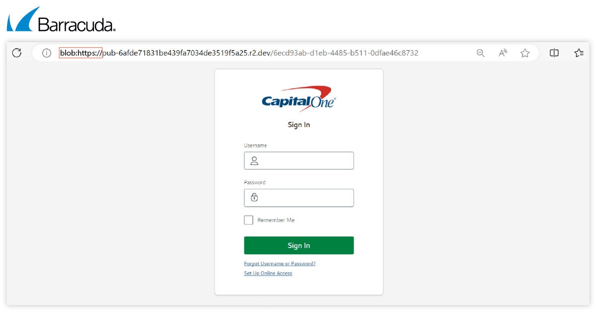 Page de phishing URI Blob