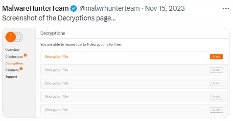 Page de décryptage de Hunters International