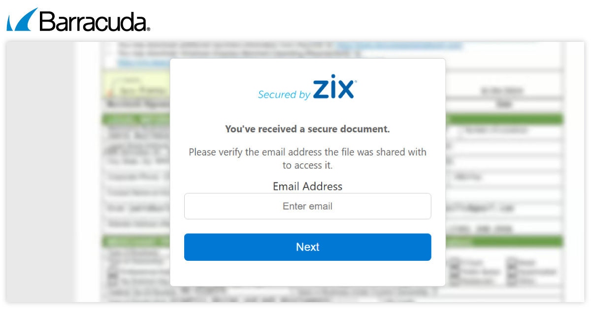 Exemple de notification utilisée dans la campagne d’usurpation d’identité de Zix