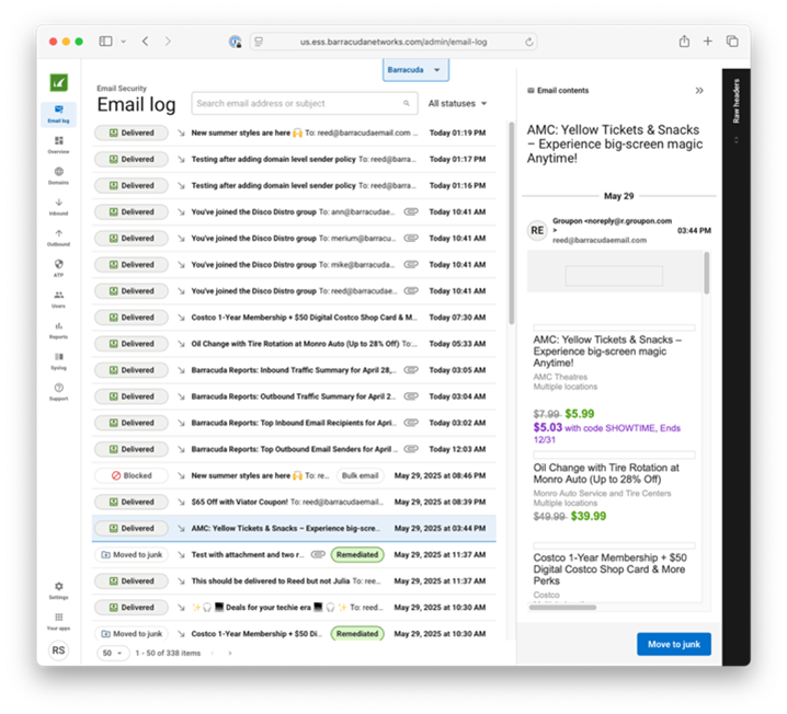 Journal unifié Barracuda Email Protection