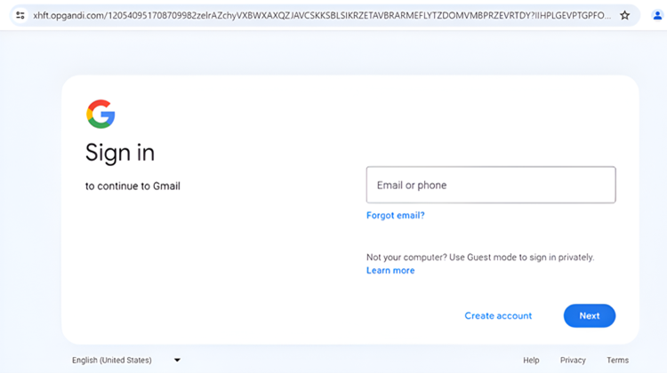 Exemple d’une fausse page de connexion Google