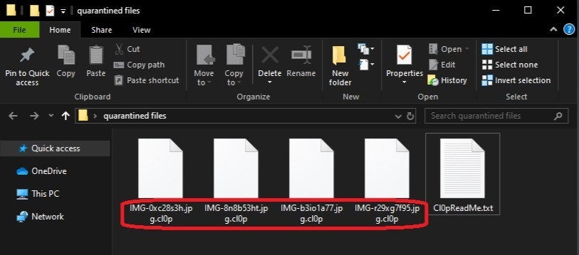 Fichiers chiffrés par Cl0p sur un bureau