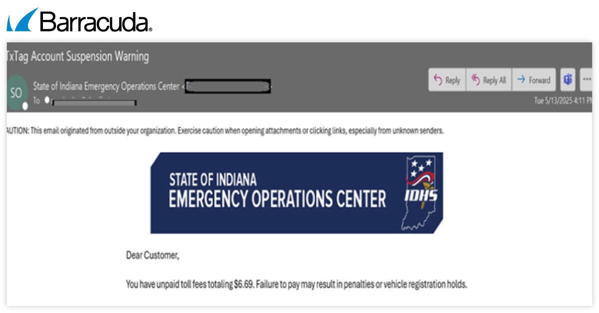 Exemple d’emails phishing se faisant passer pour un organisme de péage