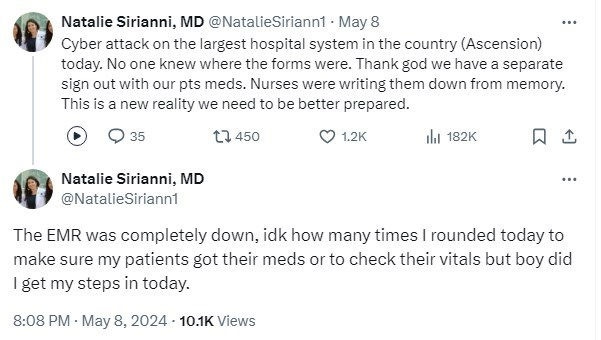 Tweet de Natalie Sirianni, MD, système de santé Ascension