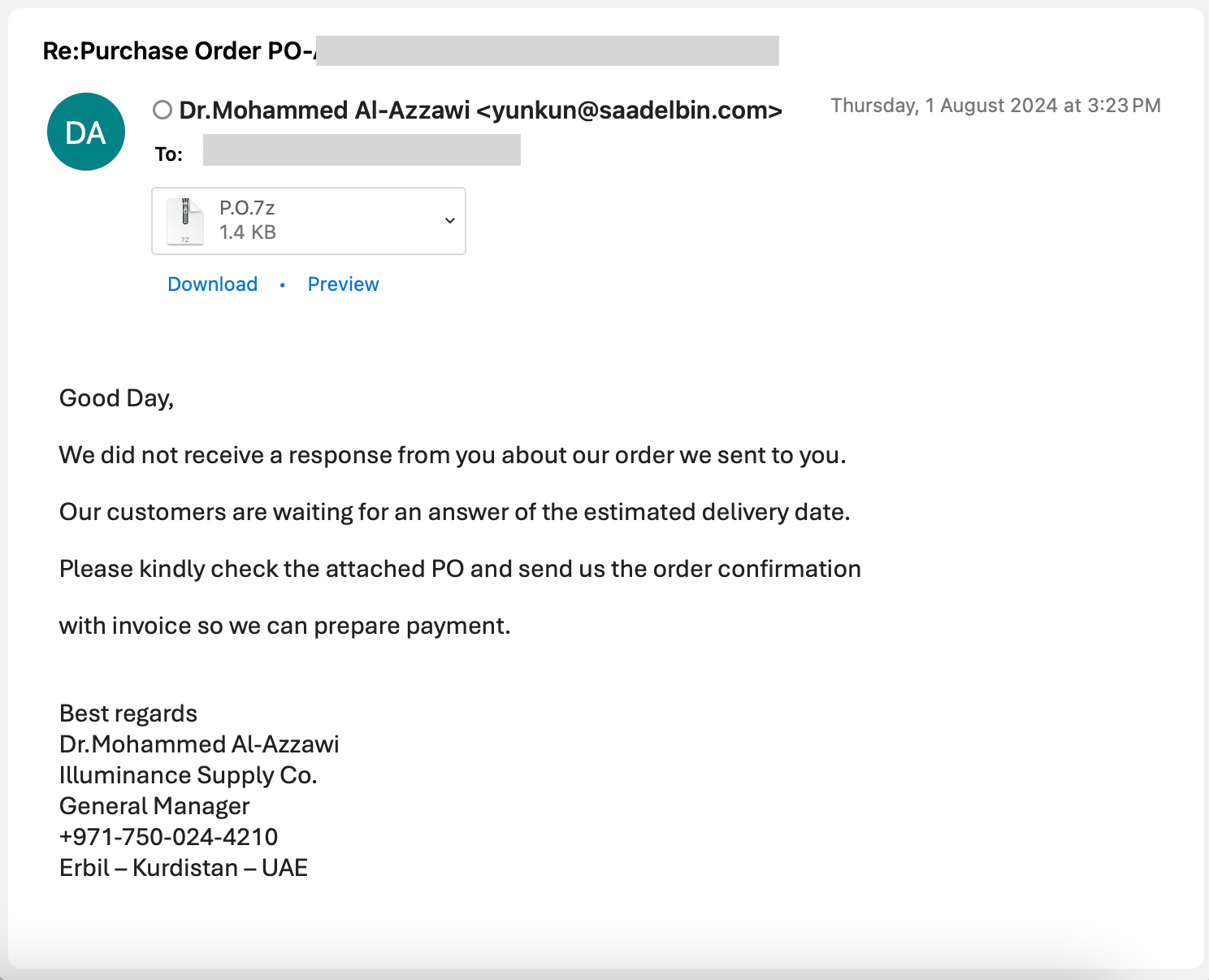 Exemple d'e-mail de phishing