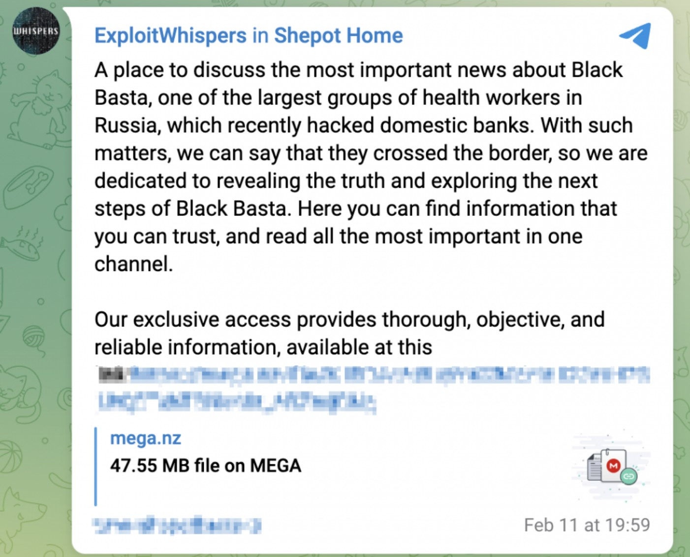 Traduction anglaise du post Telegram divulguant les discussions internes de blackbasta (Bleeping Computer)