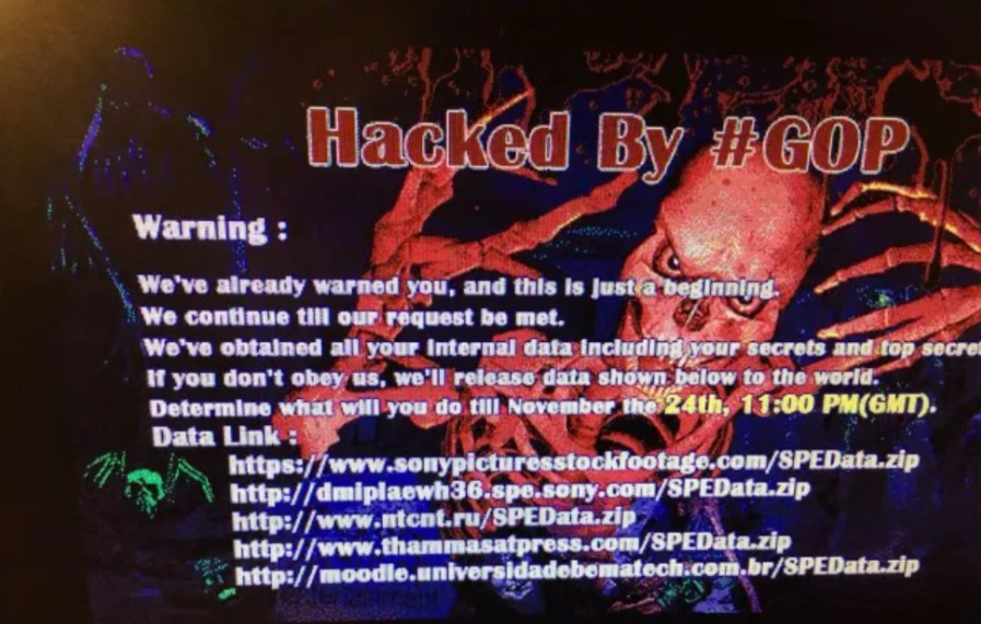 A photo of a screen showing what is apparently the skull splash page that appeared on Sony company computers when the attack started, posted by someone who said he was a former Sony employee who was sent the image by current Sony employees. The image was first posted on Reddit. Via Wired