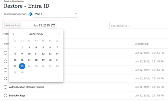 Barracuda Entra ID Backup Premium – Restaurer le navigateur