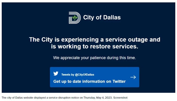 Avis d'interruption de service de la ville de Dallas