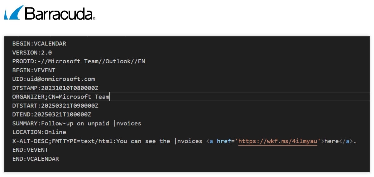 Exemple de code d’une invitation de calendrier malveillante