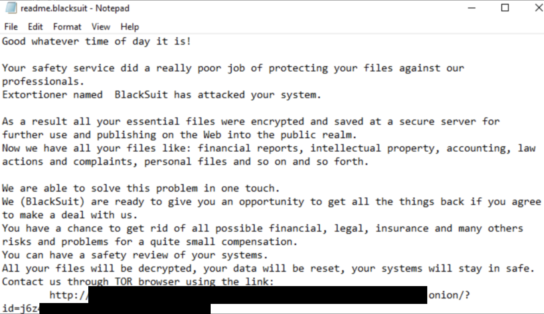 Note du ransomware BlackSuit, via The DFIR Report
