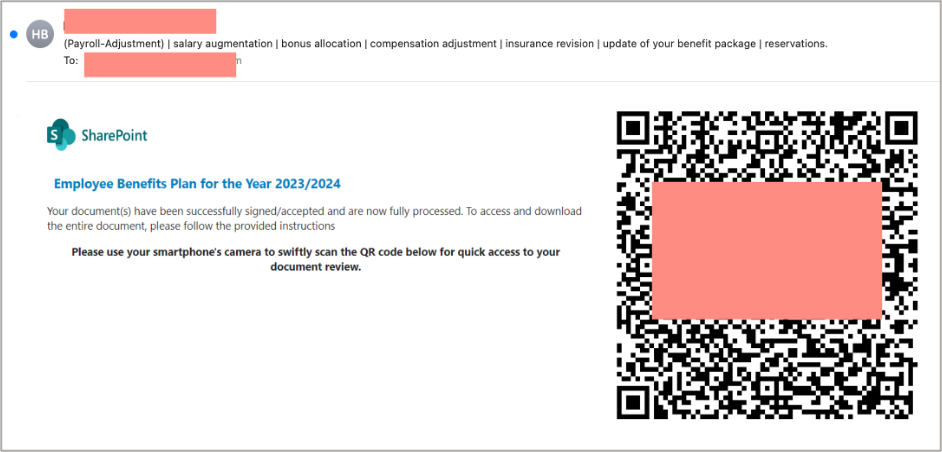 Exemple de code QR dans les e-mails d'hameçonnage