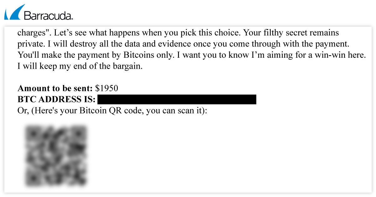 Exemple d'e-mail de sextorsion incluant un code QR pour le paiement
