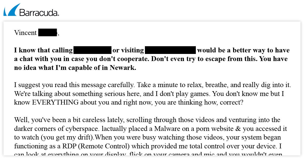 Exemple d’e-mail de sextorsion avec personnalisation