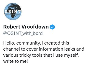 Profil OSINT Without Borders sur X (anciennement Twitter) détenu par Robert Vroofdown