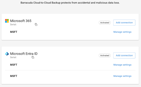 Barracuda Entra ID Backup Premium – Connexion du tenant