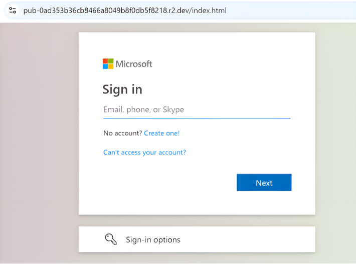 Exemple de fausse page de login Microsoft